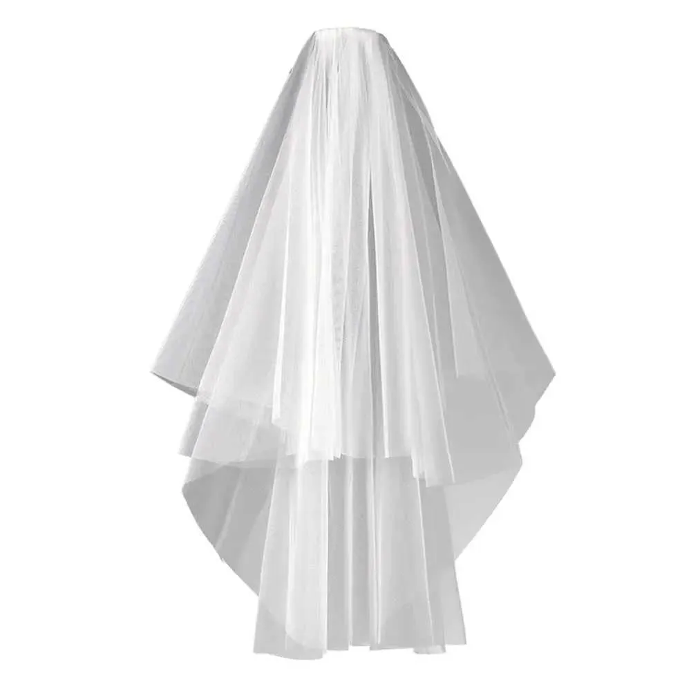 Gioielli per capelli Uno strato Bordo taglio corto Tulle Velo da sposa economico Semplice Velo da sposa bianco avorio Accessori da sposa_voghion.com