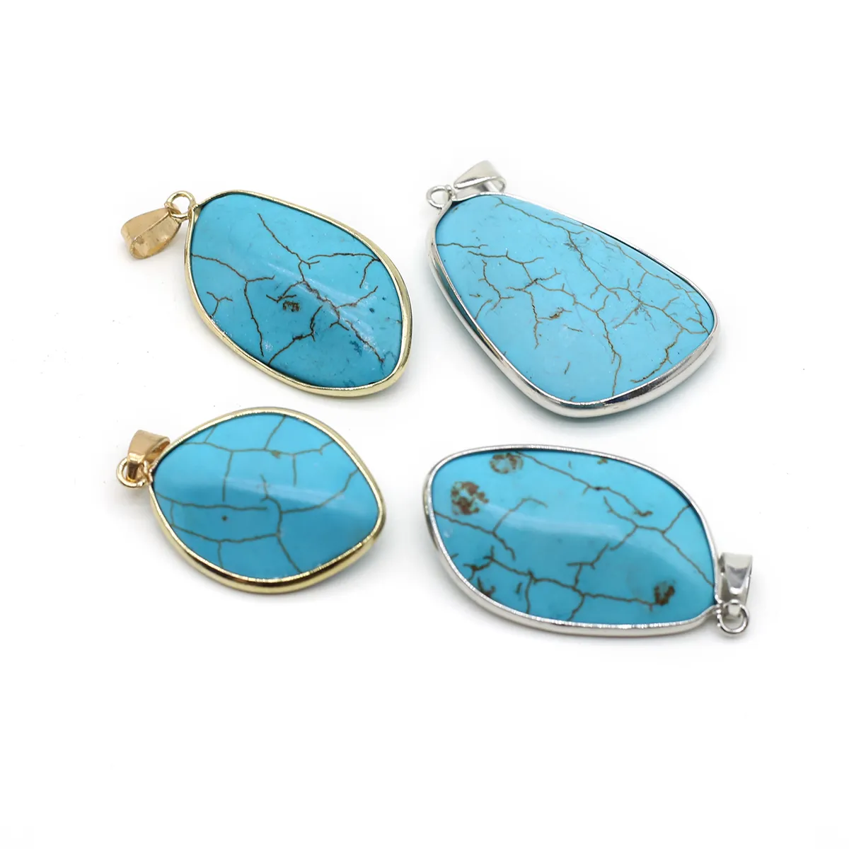 Collane con ciondolo in turchese naturale, forma irregolare, foglia trapezoidale, squisiti gioielli fai da te, collana e orecchino._voghion.com