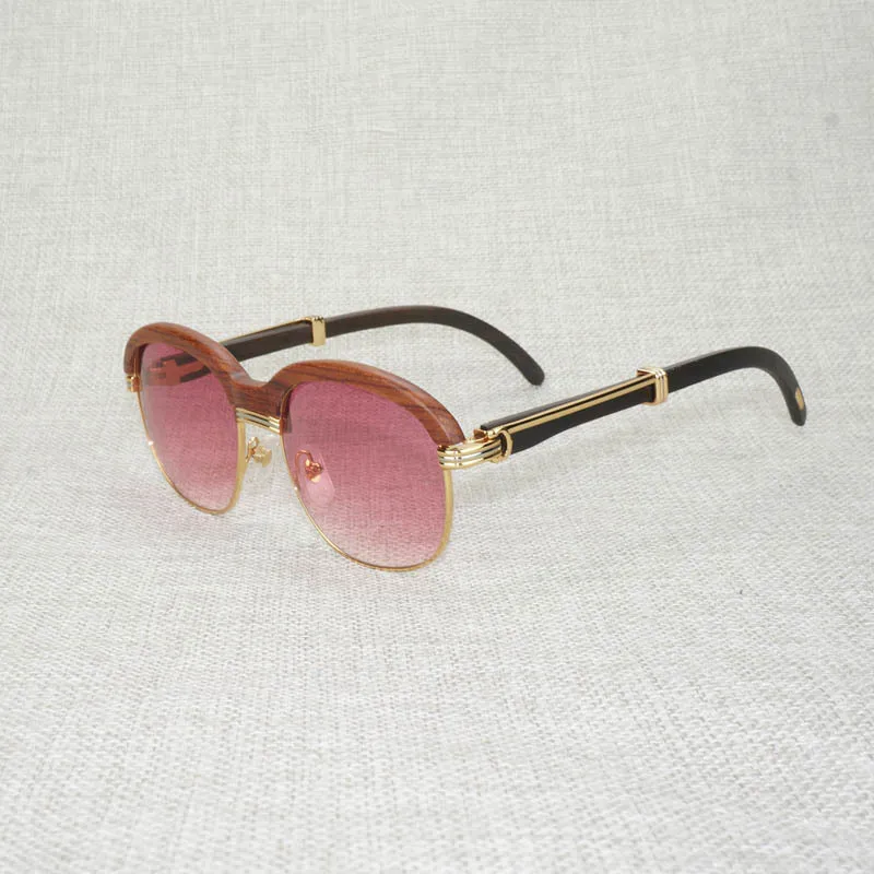 Gafas de sol redondas vintage para hombre y mujer con marco de madera_voghion.com