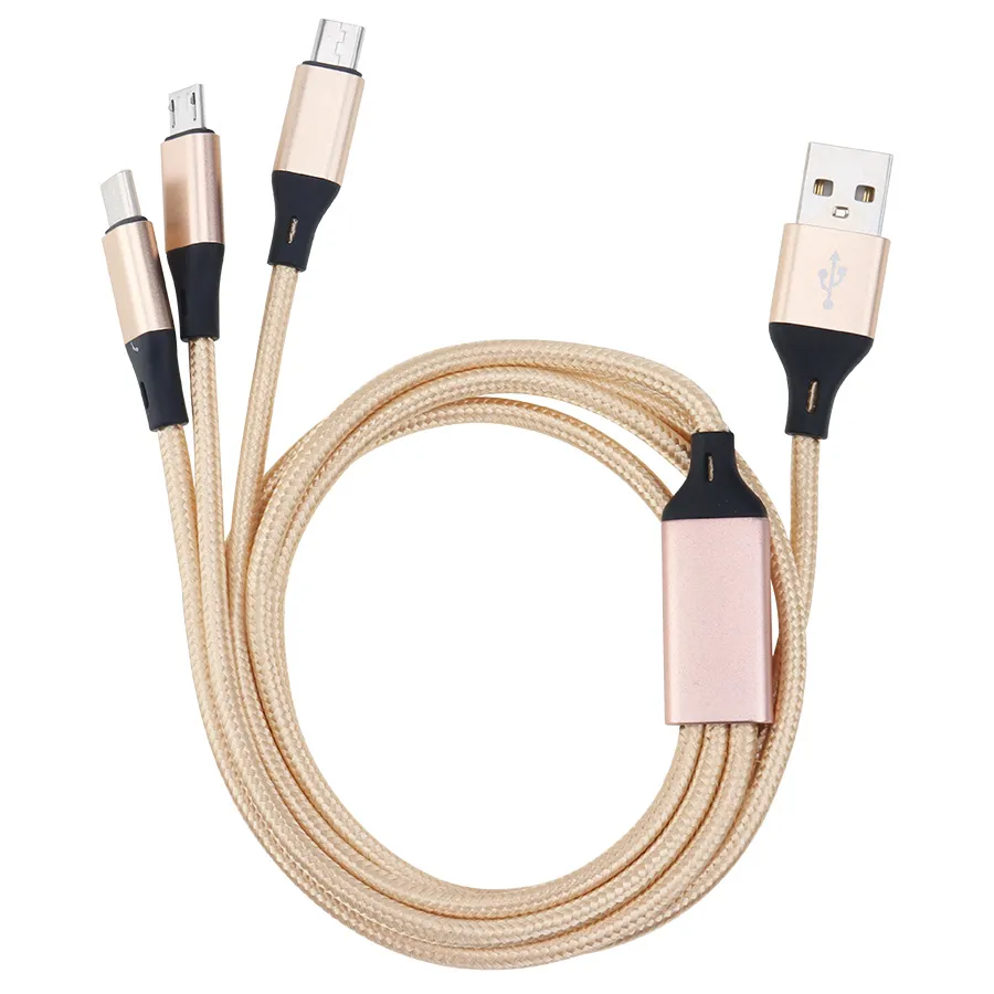 1.2m 3 In 1 Nylon Braided Multi USB Fast Charging Cable Micro Usb Type-C For Xiaomi Samsung Android Phone Charger Cord_voghion.com
