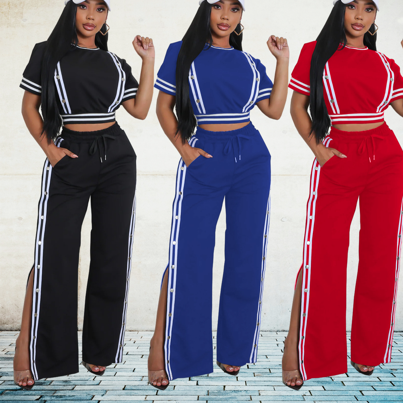 Women's Clothing Fashion Women's Clothing Trend Wide Leg Loose Casual Trousers Two Piece Set