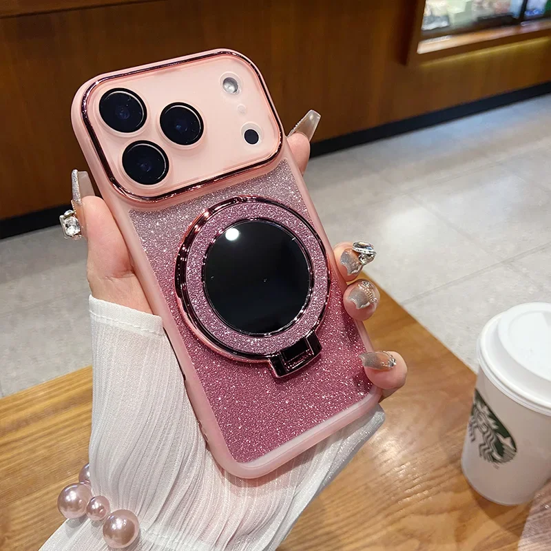 Luxury Glitter Phone Case With Magnetic Mirror Bracket And Film_voghion.com