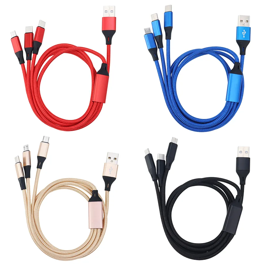 1.2m 3 In 1 Nylon Braided Multi USB Fast Charging Cable Micro Usb Type-C For Xiaomi Samsung Android Phone Charger Cord_voghion.com