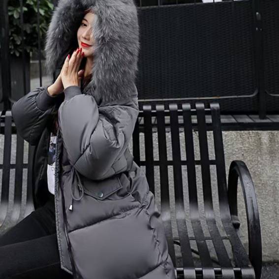 Dames puffer jas halflang met bontkraag capuchon slanke pasvorm_voghion.com