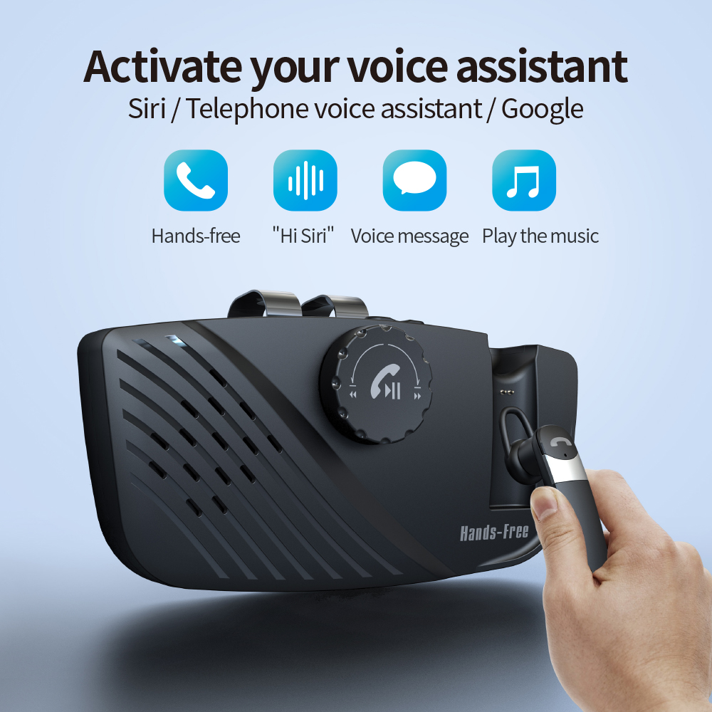 2 in 1 Bluetooth 5.0 Transmitter Receiver Wireless Sun Visor Handsfree Speakerphone Car Kit With Earphone Mic A2DP Audio Adpater_voghion.com