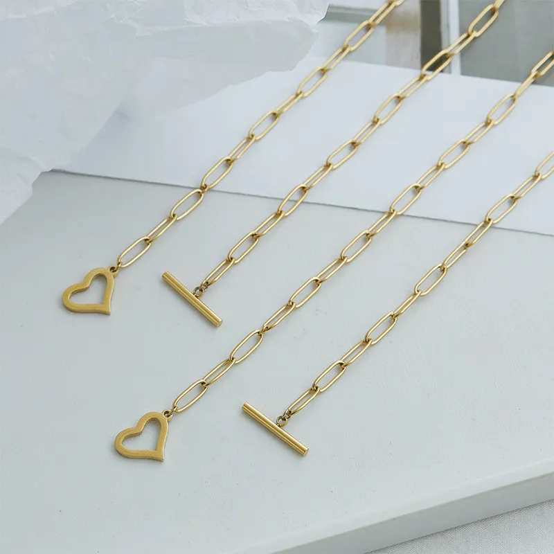 Chains Fashion Jewelry Necklace For Women Hollow Love Ot Buckle Stainless Steel Necklaces Peach Heart Neck Jewellery_voghion.com