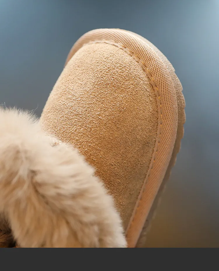 Scarpe invernali per bambini, solide, calde, in peluche, per neonati, da esterno, casual, da neve, morbide e antiscivolo, in pelliccia, in pelle scamosciata_voghion.com