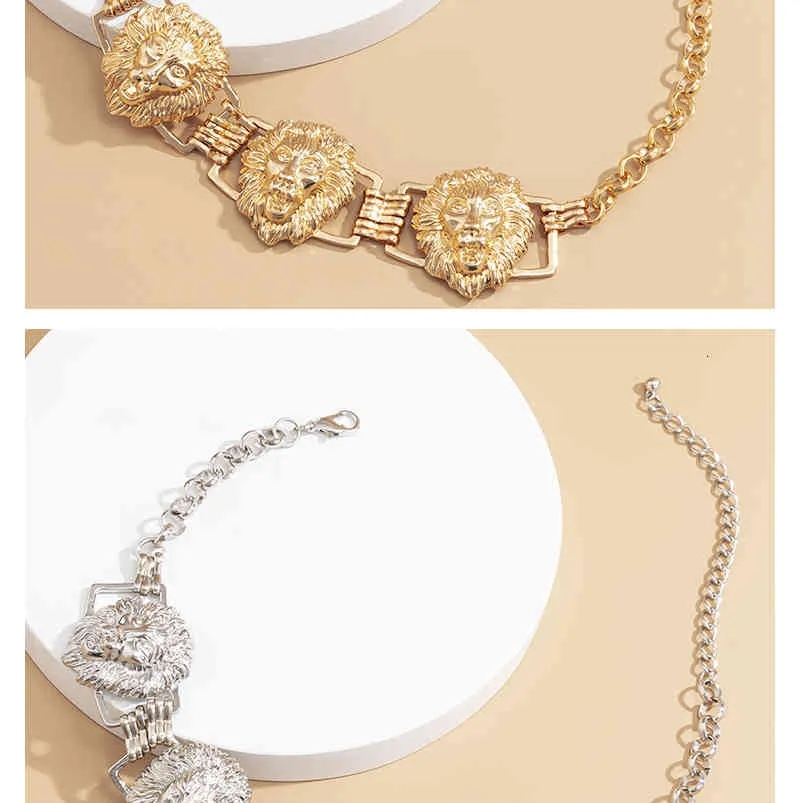 Gsold Fashion Hip-hop Przesadny Wielokrotny Lew Głowy Choker Naszyjnik Metalowy Urok Kobiety Street Style Biżuteria Impreza_voghion.com