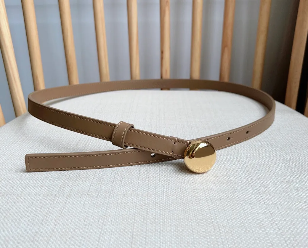 Y2K Skinny Leather With Round Gold Buckle Waistband Women Waist Belt & Accessories Top Quality_voghion.com