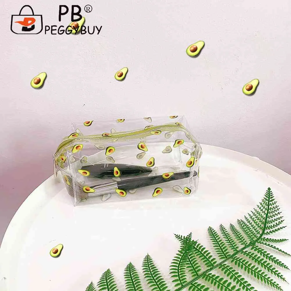 Borsa da toilette trasparente in PVC per cosmetici, frutta e avocado, piccola, impermeabile, multifunzione, per donne e ragazze, portapenne_voghion.com