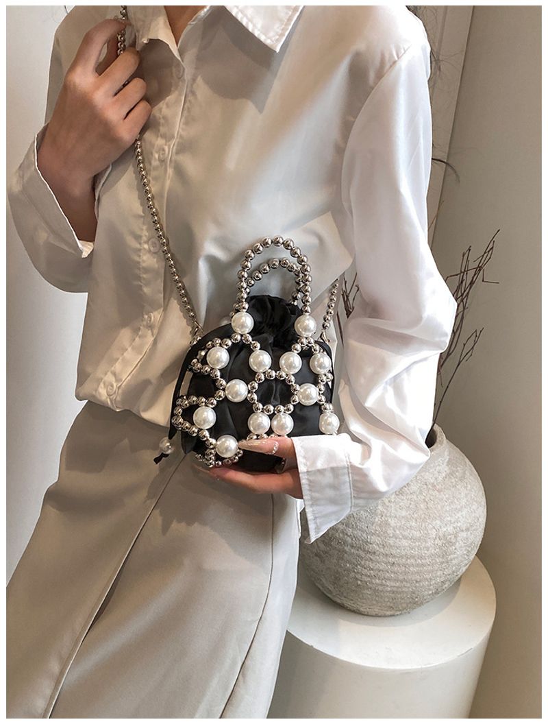 For Women Pearl Handbag Beaded Crossbody Fashion Light Mobile Phone Bucket Shoulder Bag_voghion.com