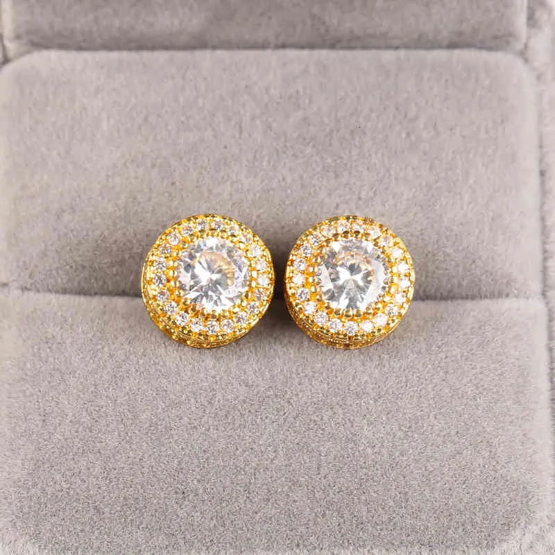 Orecchini a bottone Hip Hop Micro Pave con zirconi bianchi rotondi per uomo e donna, stile rock, oro, brillantini, moda Z4t328_voghion.com