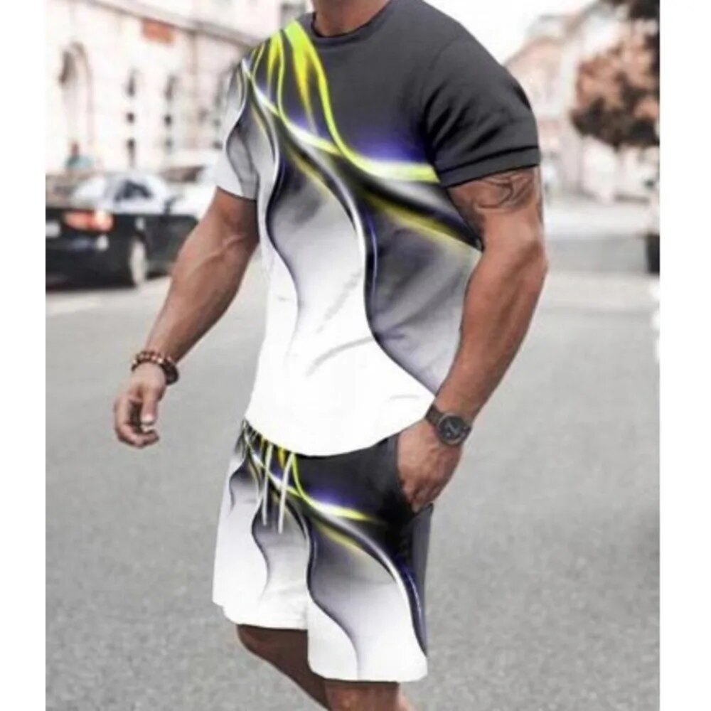 Herren Freizeit Zweiteiler Mit 3d Druck T-shirt Set_voghion.com