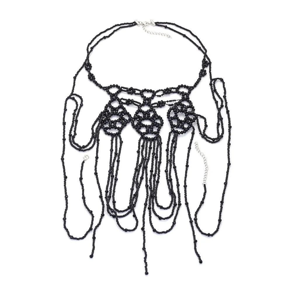 Chains Temperament Hand Woven Multi-layer Beaded Tassel Necklace_voghion.com