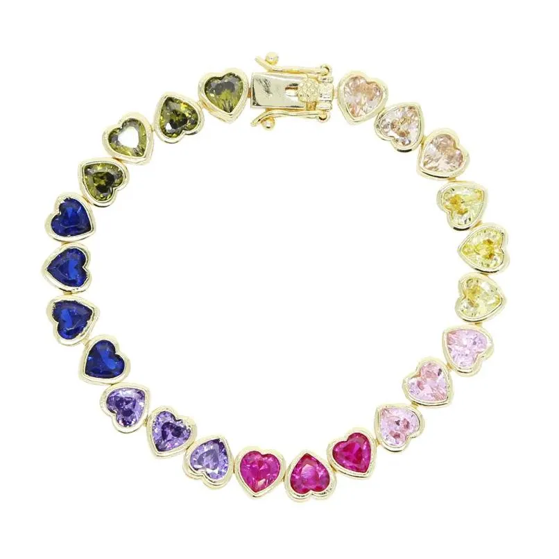 Rainbow Heart Zircon Bracelet For Couples Iced Out Bling Style_voghion.com