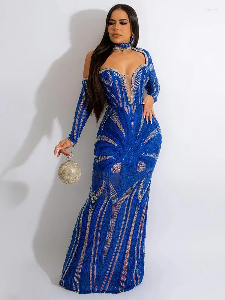 Vestidos casuales IDress 2023 Vestido elegante de lentejuelas de diamante de perforación de calidad para mujer Vestido largo maxi ajustado para fiesta Club nocturno_voghion.com
