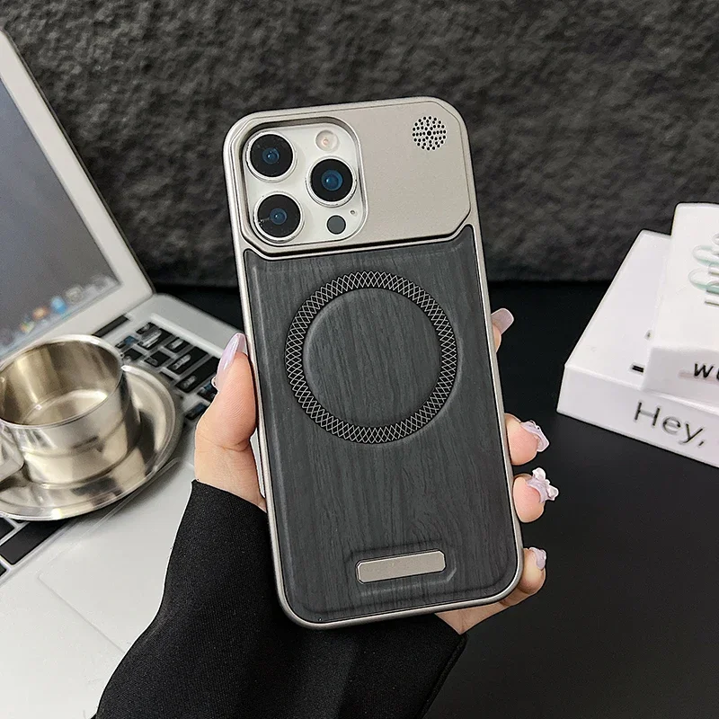 Magnetic Phone Case Wood Grain Leather For Iphone Pro Max Plus_voghion.com
