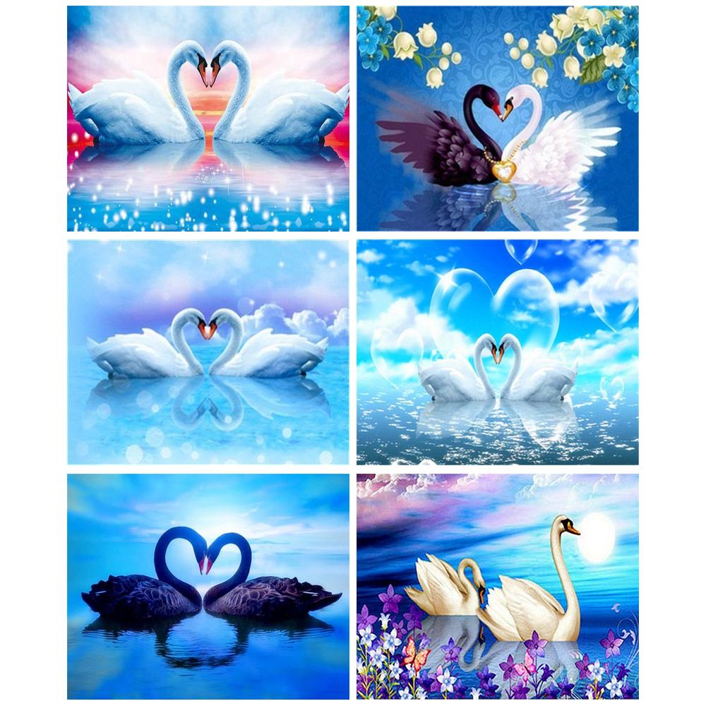 Pintura de diamante 5d personalizada para hacer tú mismo, hermoso paisaje de cisne con animales, bordado de diamantes, mosaico, regalo único