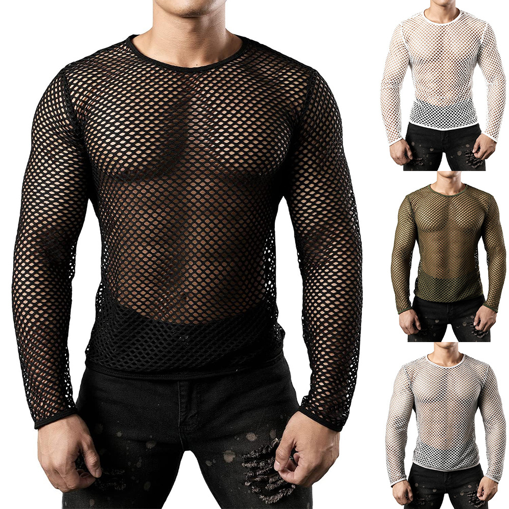 Nuovo pullover estivo con scollo rotondo traforato, top a maniche lunghe, felpa con cappuccio oversize larga e traspirante in rete da pesca, da uomo_voghion.com