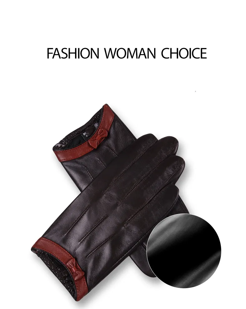 Moda-Couro Feminino Outono Inverno Estilo Fino Condução À Prova de Vento Mantenha Aquecido Couro Genuíno Pele de Carneiro Luvas Femininas_voghion.com