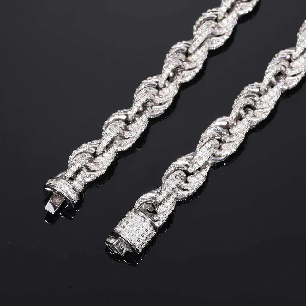 8mm Tamamen Buzlu Halat Kolye Yaylı Toka Bağlantı Zincir Bileklik Sterling Gümüş ve VVS Moissanite_voghion.com