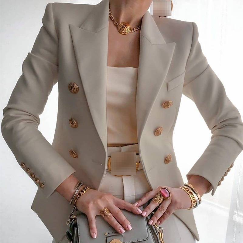 Elegant Women's Solid Color Blazer Jacket For Office & Casual Wear - Slim Fit Long Sleeve Formal Coat With Button Closure (Multiple Colors)_voghion.com