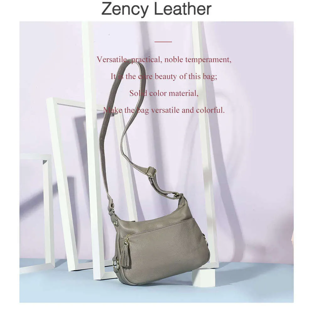 Zency 100% ægte læder moderigtig dameskuldertaske med kvast høj kvalitet hobos elegante dame crossbody-tasker sort_voghion.com
