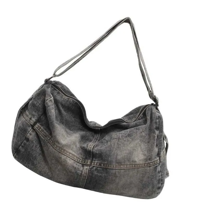 Geantă de umăr unisex elegantă din denim spălat, cu compartiment mare, pentru serviciu, școală, cumpărături, blugi vintage, crossbody_voghion.com