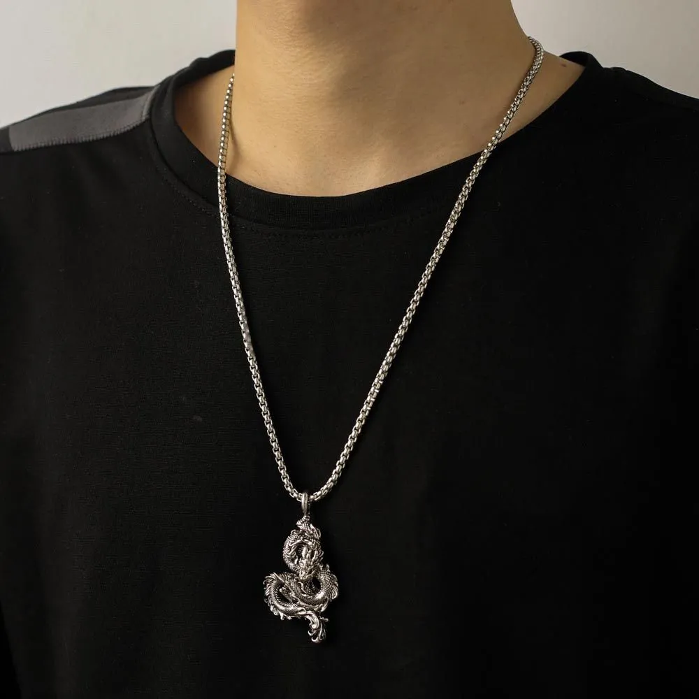 Collane con ciondolo creativo elegante punk cubano catena strada titanio acciaio drago collo gioielli uomo collana coreano_voghion.com