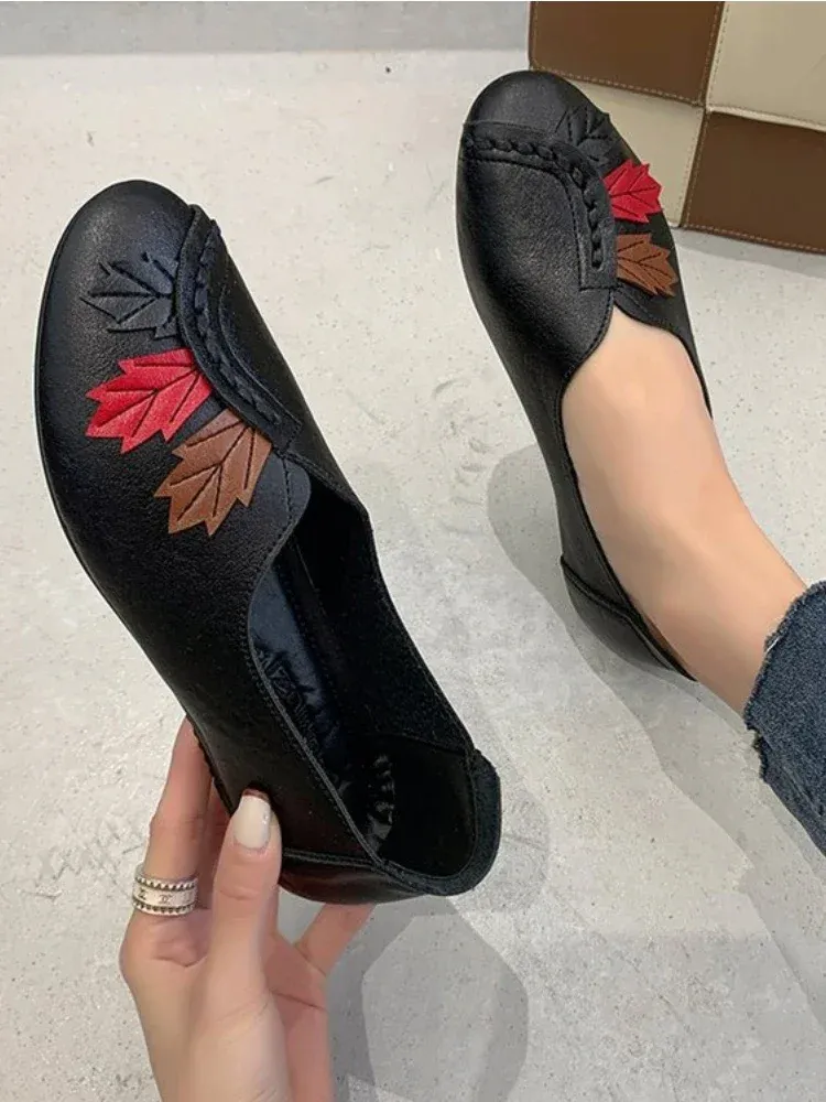 Damen Casual Leder Damen Flats Loafers Slip-on Damen Leichte Mokassins Designer Schuhe atos Mujer_voghion.com