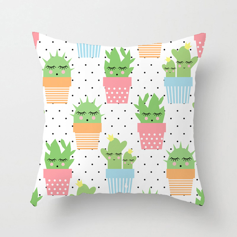Tropical Cactus Fresh Hand-painted Wind Plant Imitation Peach Velvet Pillow Car Cushion Office Chair Pillow Case_voghion.com