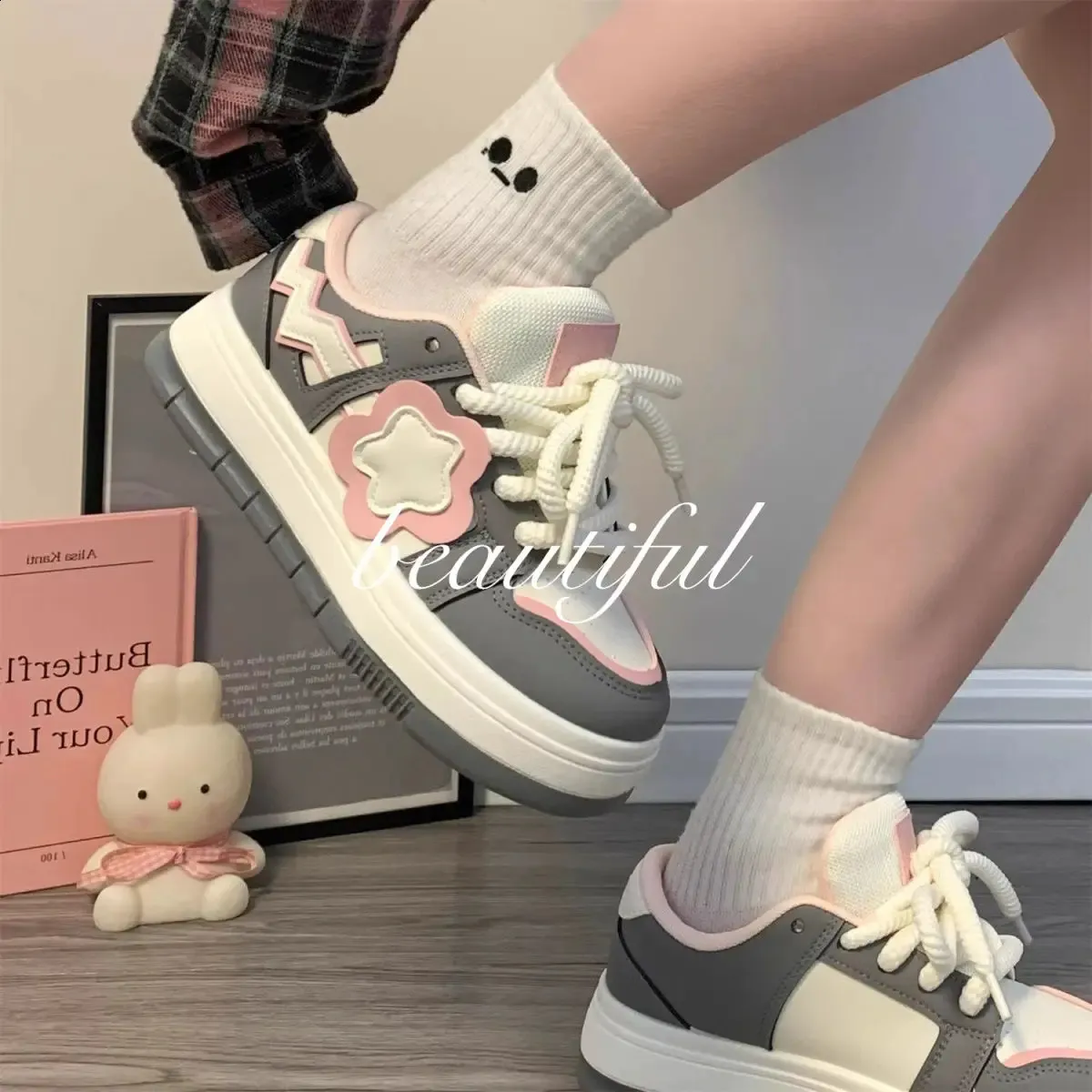 Kawaii Platform Sneakers Women Flat Sports Shoes Spring Summer Cute Casual Vintage Tennis Female Vulcanize White Korean_voghion.com