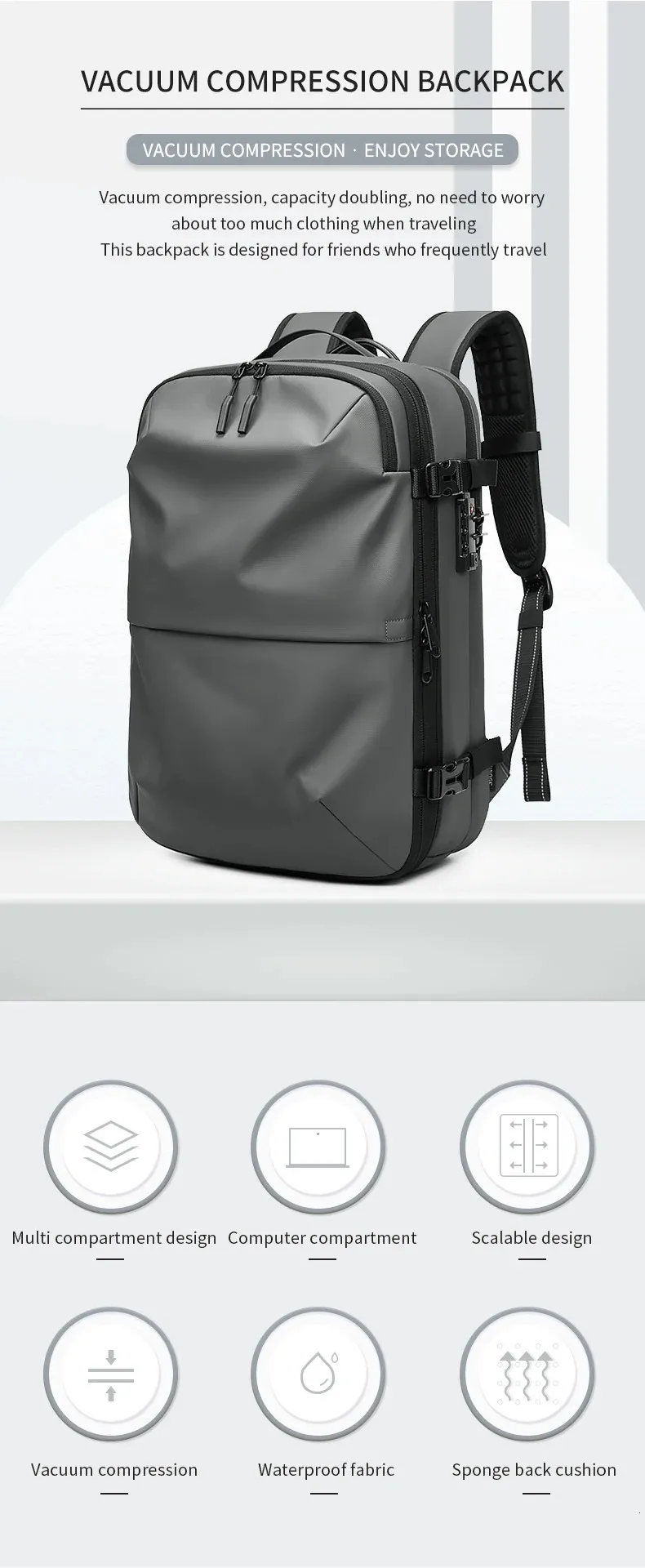 Men Travel vacuum compression 17 inch Laptop Business Large Capacity school Backpack Expanded Hiking backpack 241115_voghion.com
