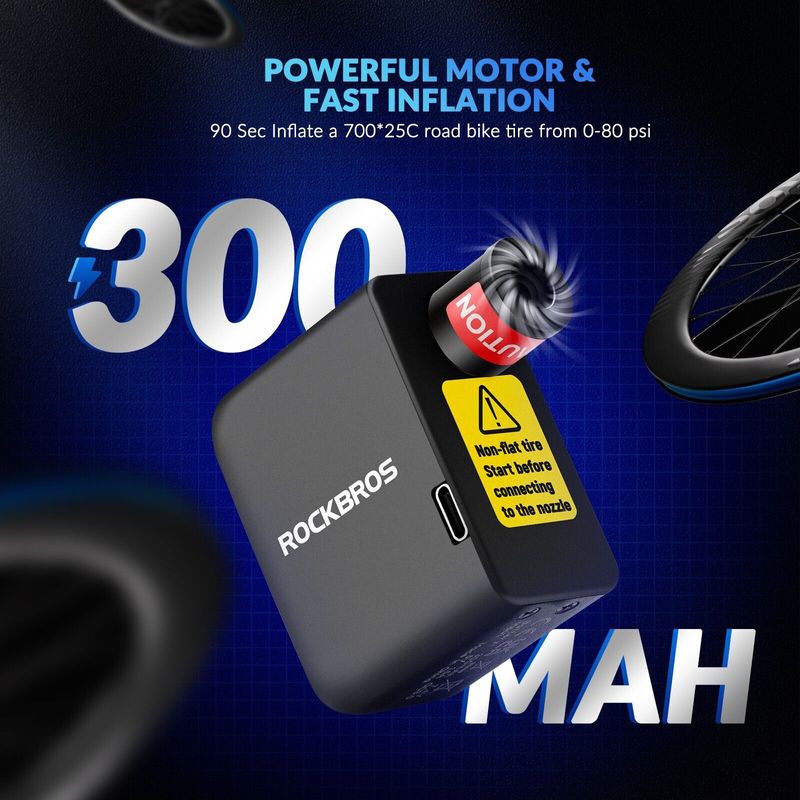 ROCKBROS Elektrikli Bisiklet 100PSI Tam Otomatik Presta & Schrader Pompası_voghion.com