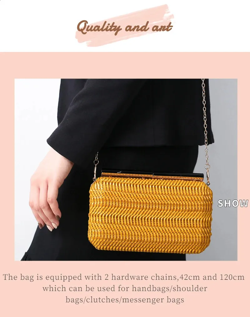Rote Rattantasche für Damen Taschen Gewebte Clutch 2024 Strohgeldbörsen Umhängetasche Schultertasche Telefon Geldbörse Vintage Handtasche 240820_voghion.com