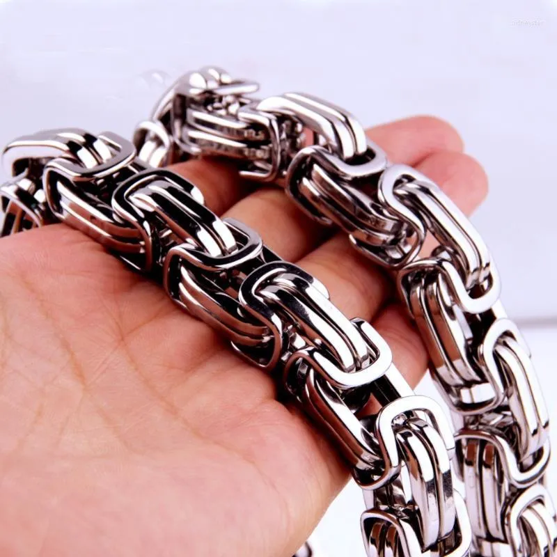 Chains 7-40" 8/12/15MM Huge Heavy 316L Stainless Steel Sier Color Byzantine Chain Mens Necklace Fashion DesignChains_voghion.com