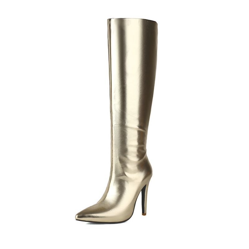 Mode hoge hakken puntige damesschoenen 40-47 grote maat effen kleur hot mom hoge laarzen_voghion.com