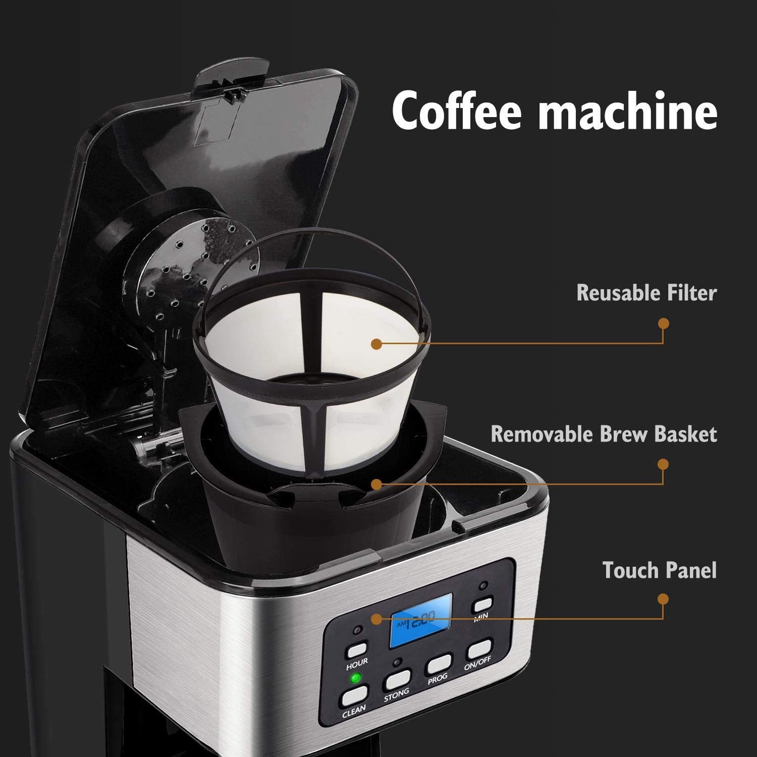 Máquina de café por gotejamento americana europeia de 1,5 L, reserva de 24 horas, função de isolamento, 950 W_voghion.com