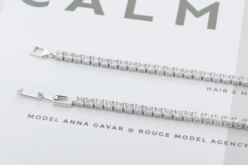 GIGEWE 3.0mmX43Pcs white D Color Round Cut White Gold Plated Sier Moissanite Tennis Bracelet_voghion.com