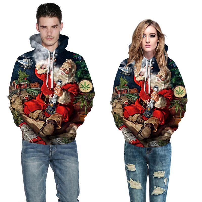 Women's Clothing Grinch digital printing couple wear trendy loose casual hooded sweatshirt_voghion.com