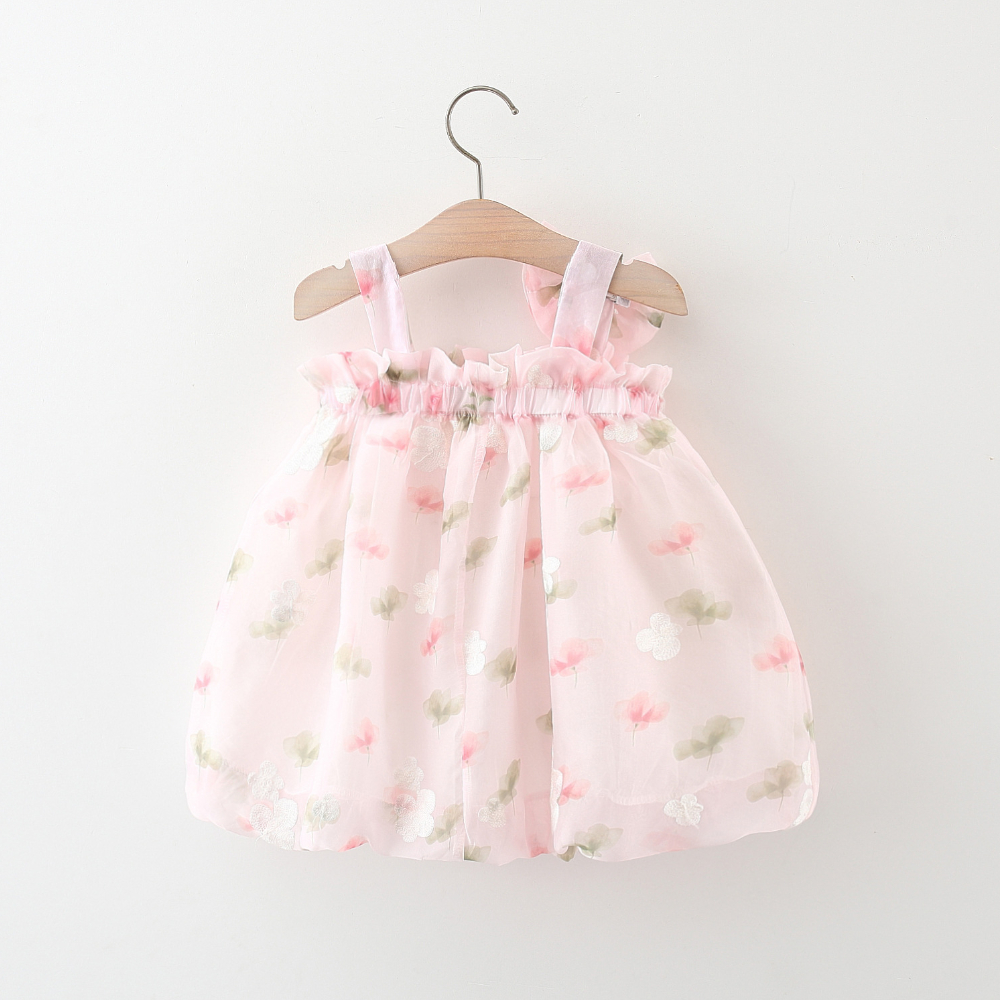 Babymeisje zomer chiffon jurk bloem geborduurd gele jurk Koreaanse stijl kinderkleding_voghion.com