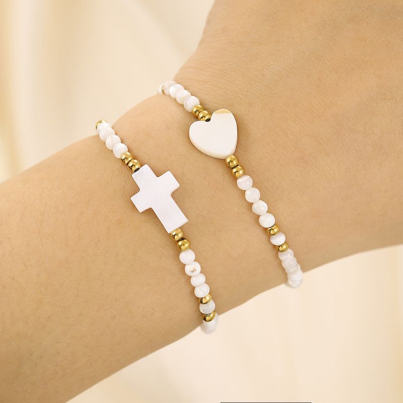 Ins Internet Celebrity Style Handgefertigtes Perlenarmband Muschel Kreuz Liebe Sommer Strand Handschmuck Zweiteiliges Set_voghion.com