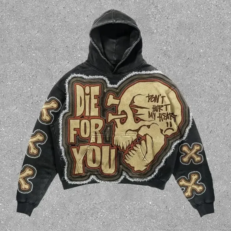Sudadera con capucha oversize harajuku con letras estilo gótico_voghion.com