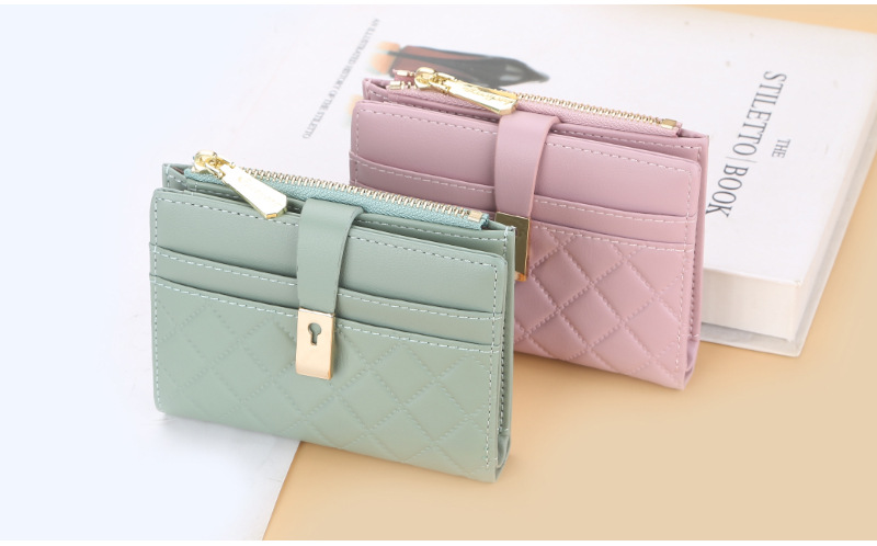 Women's Short Wallet Rhombus Quilted Purse With Card Slots_voghion.com