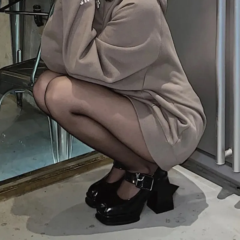 Karree JK würzig mädchen dicken high heels Mary Jane schuhe frauen neue stil einzigen schnalle kleine leder_voghion.com