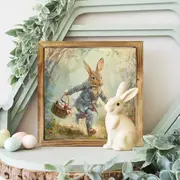 Rustic Rabbit & Eggs Wooden Sign - 8x8" Farmhouse Wall Decor. Charming Easter Accent For Bedroom, Kitchen Or Bathroom_voghion.com
