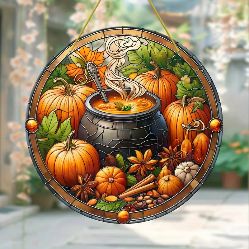 8x8in Pumpkin Soup Suncatcher - Colorful Acrylic Fall Decor For Windows & Kitchens - Farmhouse & Garden Seasonal Accent_voghion.com