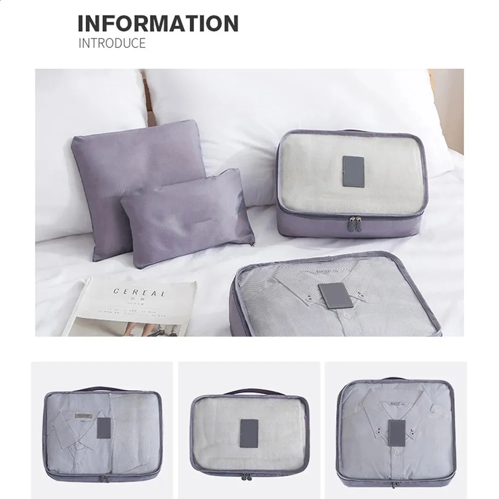 7 stücke Reiseaufbewahrungstaschen Tragbare Koffer Packtasche Koffer Kleidung Schuhe Make-Up Lage Organizer Für Camping 240723_voghion.com