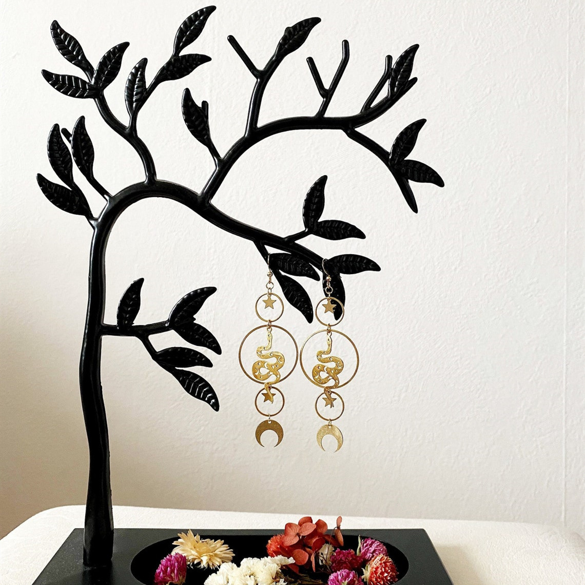 Gold Tropfen Ohrringe - Lange Ohrringe - Böhmischer Schmuck - Böhmischer Mond Mond Sonne Schmuck Schlange_voghion.com