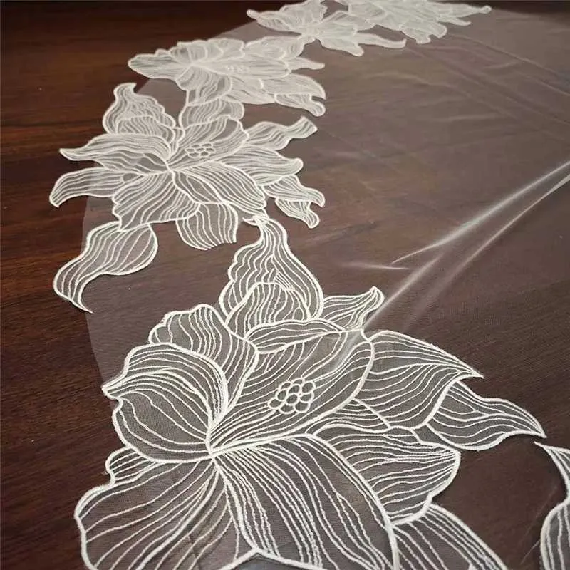 Gioielli per capelli, pizzo floreale romantico con pettine, singolo strato, 3 metri di lunghezza, velo da sposa color avorio, accessori per la sposa_voghion.com